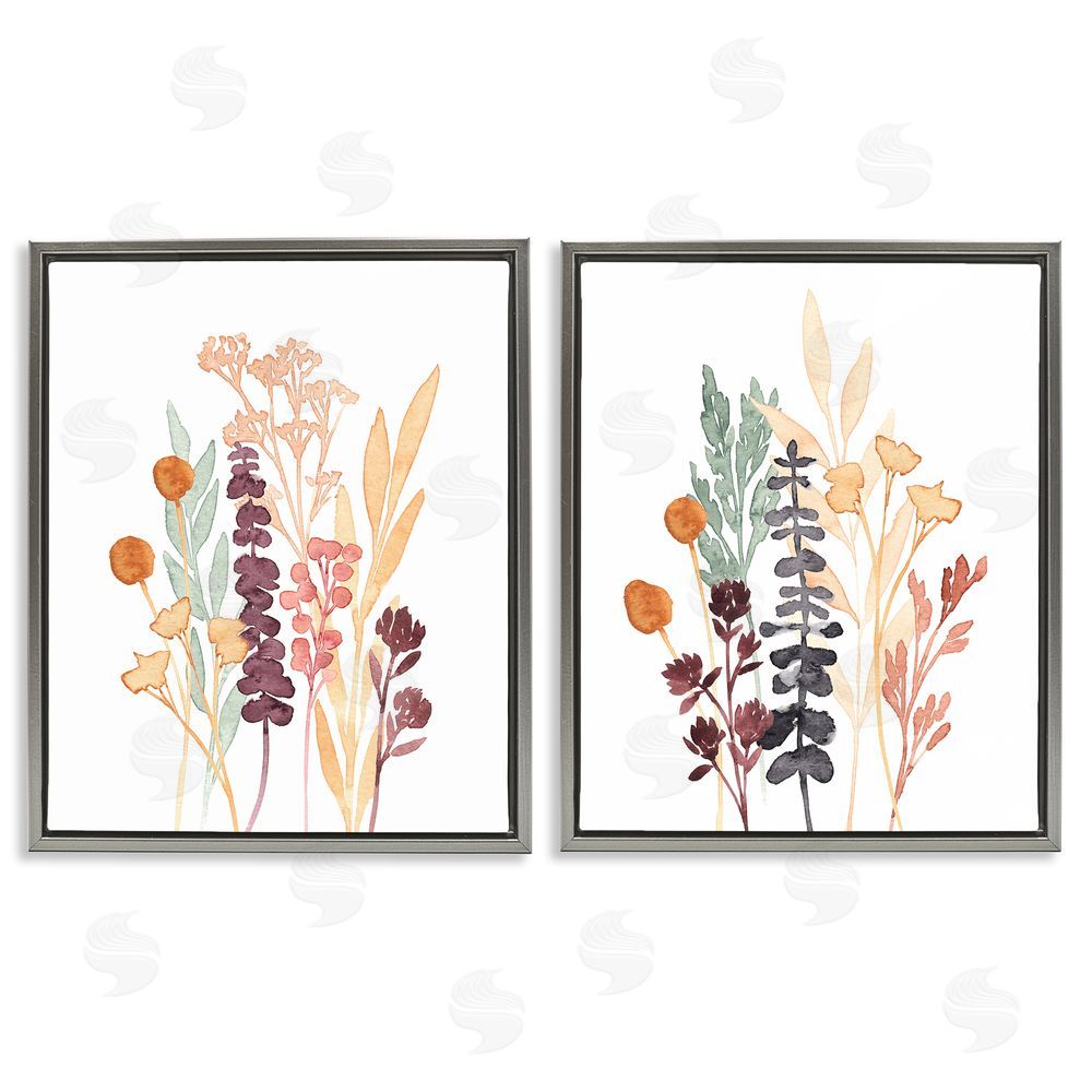 Annie Warren Woodland Botanical Herb Sprigs Gray Floating Frame Canvas Wall Art Print