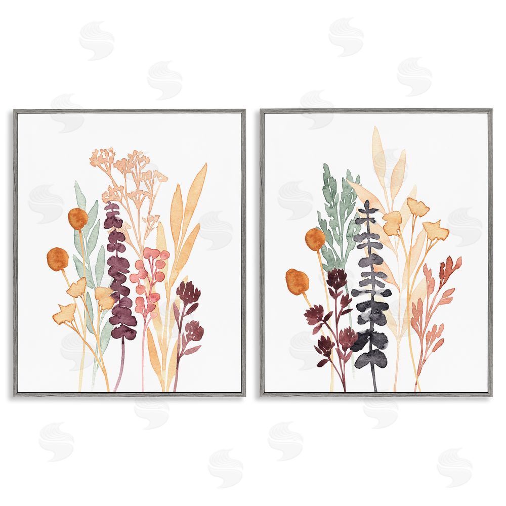 Annie Warren Woodland Botanical Herb Sprigs Gray Framed Giclee Wall Art Print