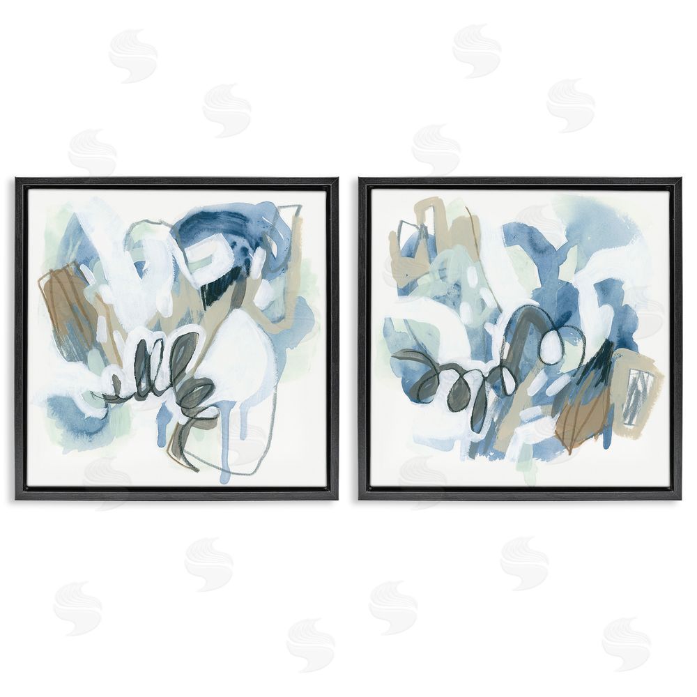 June Erica Vess Abstract Varied Nautical Squiggles Black Floating Frame Canvas Wall Art Print
