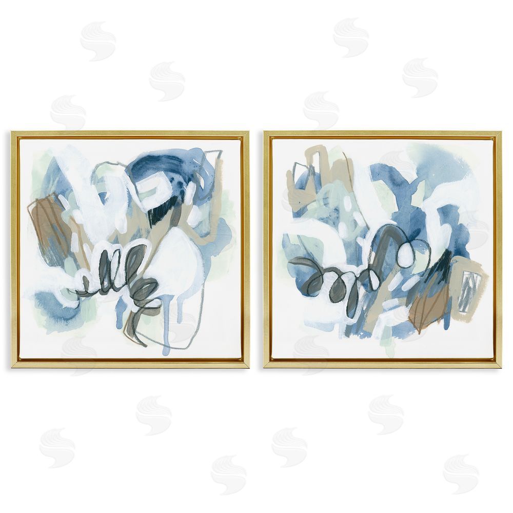 June Erica Vess Abstract Varied Nautical Squiggles Gold Floating Frame Canvas Wall Art Print
