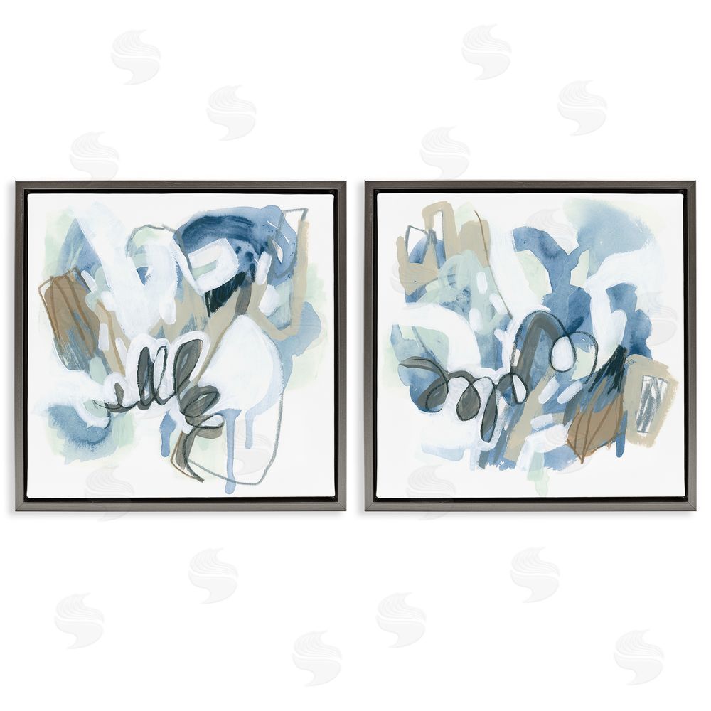 June Erica Vess Abstract Varied Nautical Squiggles Gray Floating Frame Canvas Wall Art Print