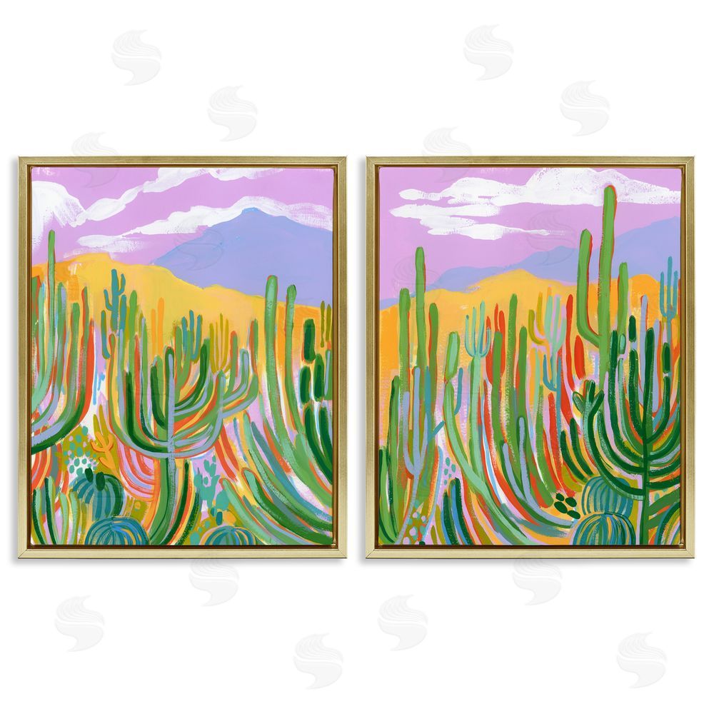 Laura Marr Contemporary Cactus Desert Sky Gold Floating Frame Canvas Wall Art Print