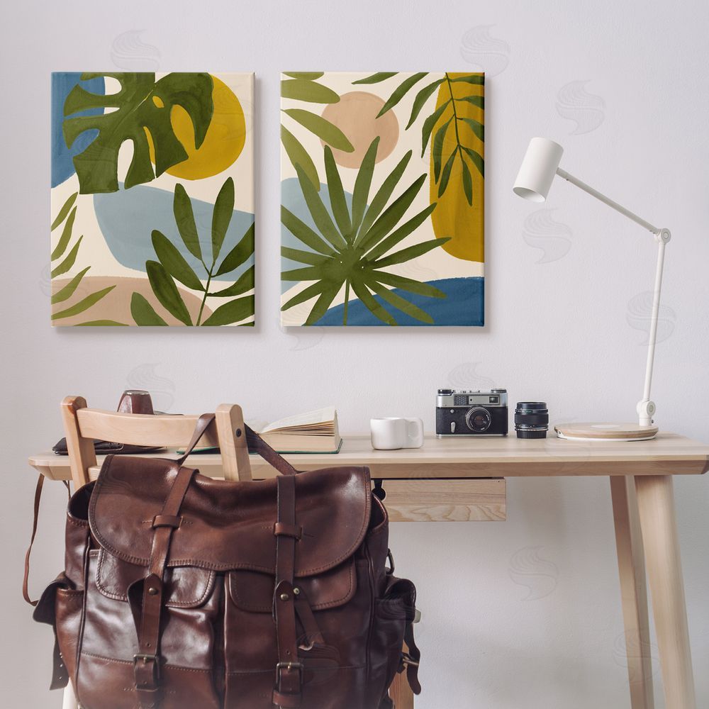 Victoria Barnes Tropical Bohemian Plant Leaves Canvas Wall Art Print in Room