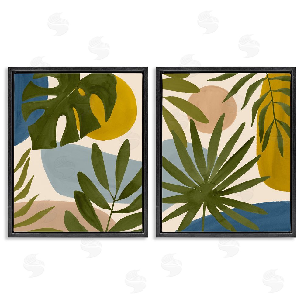 Victoria Barnes Tropical Bohemian Plant Leaves Black Floating Frame Canvas Wall Art Print