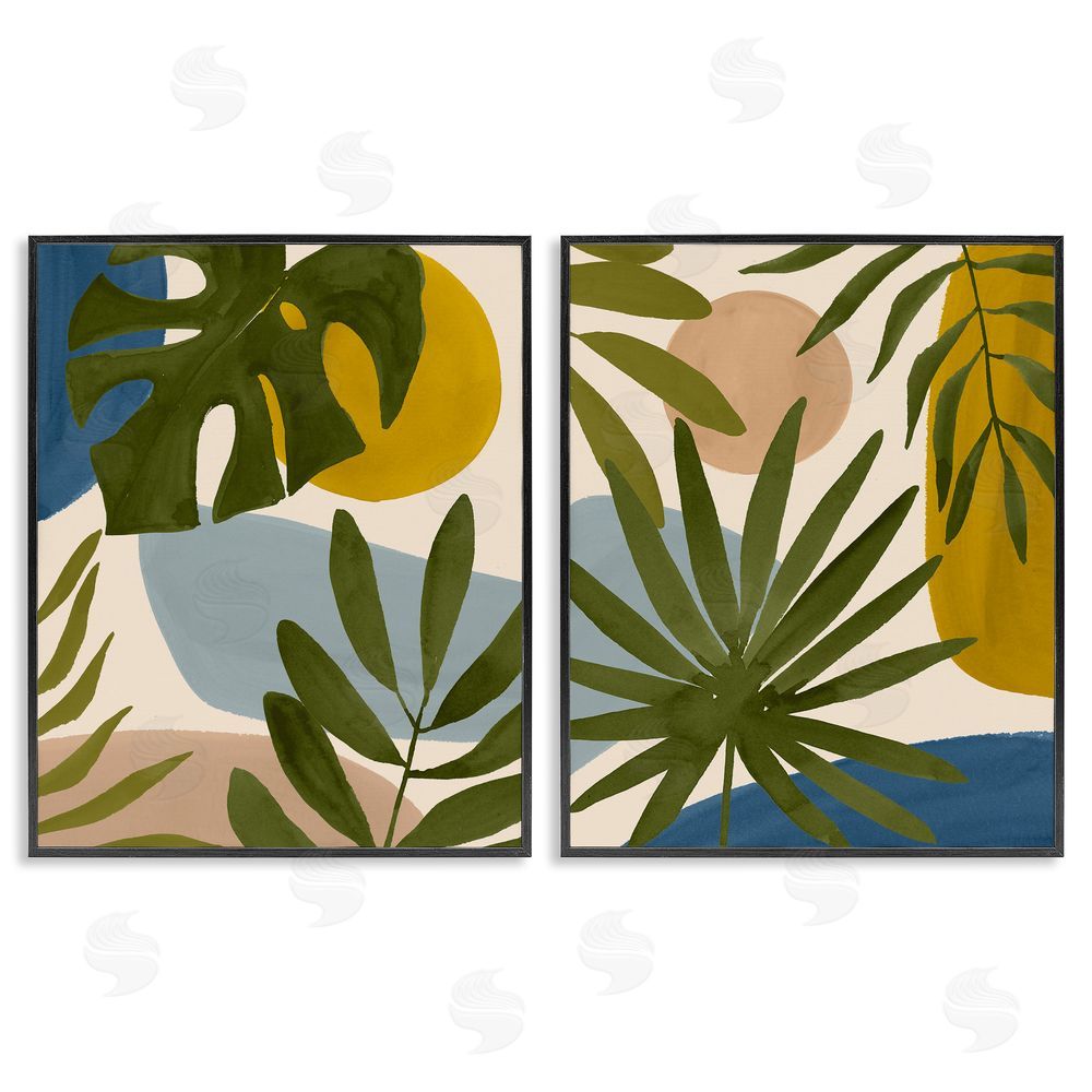 Victoria Barnes Tropical Bohemian Plant Leaves Black Framed Giclee Wall Art Print