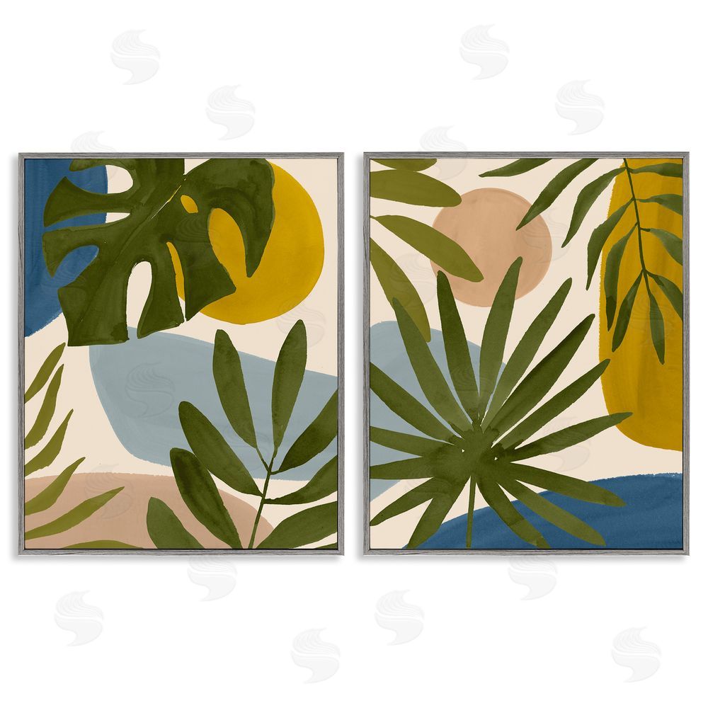 Victoria Barnes Tropical Bohemian Plant Leaves Gray Framed Giclee Wall Art Print