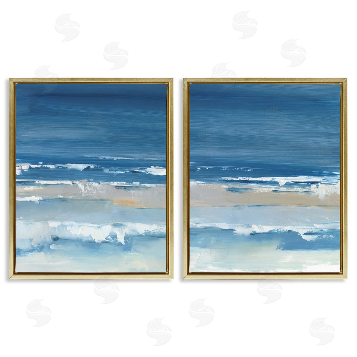 Crashing Beach Wave Shore Gold Floating Frame Canvas Wall Art, Home Decor by Ethan Harper