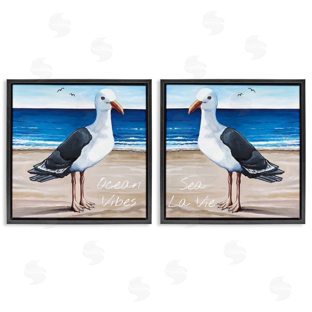 Elizabeth Tyndall Seagull Summer Beach Phrase  Black Floating Frame Canvas Wall Art Print