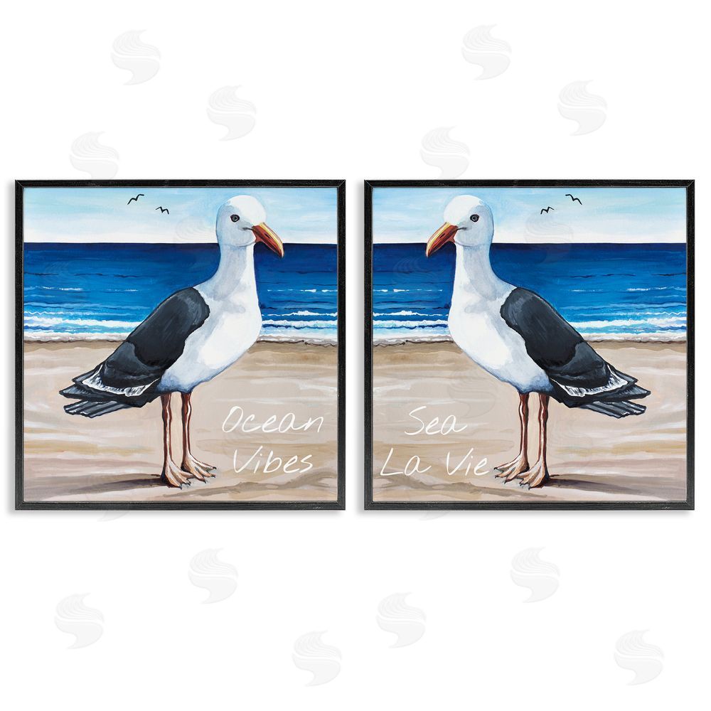 Elizabeth Tyndall Seagull Summer Beach Phrase  Black Framed Giclee Wall Art Print