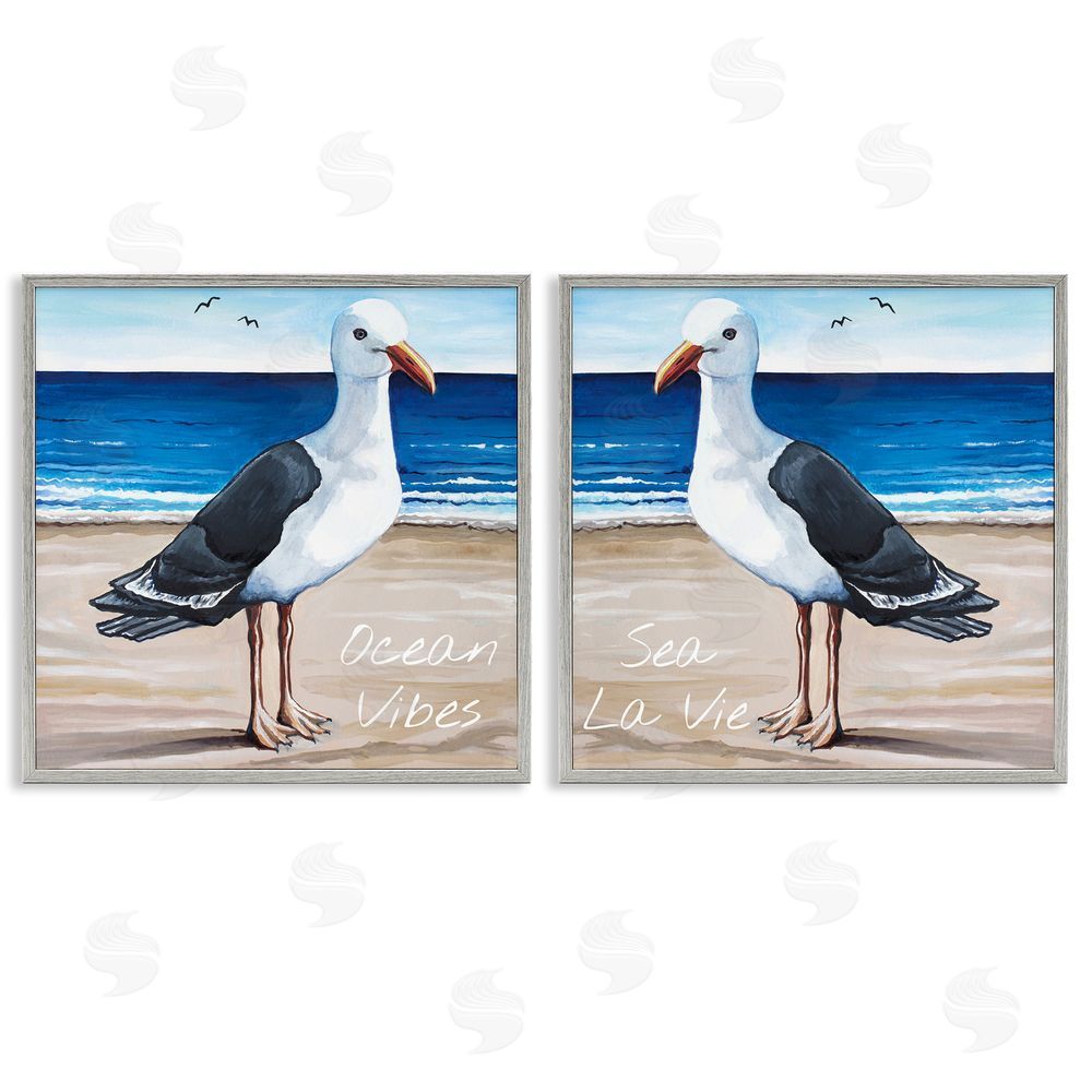 Elizabeth Tyndall Seagull Summer Beach Phrase  Gray Framed Giclee Wall Art Print