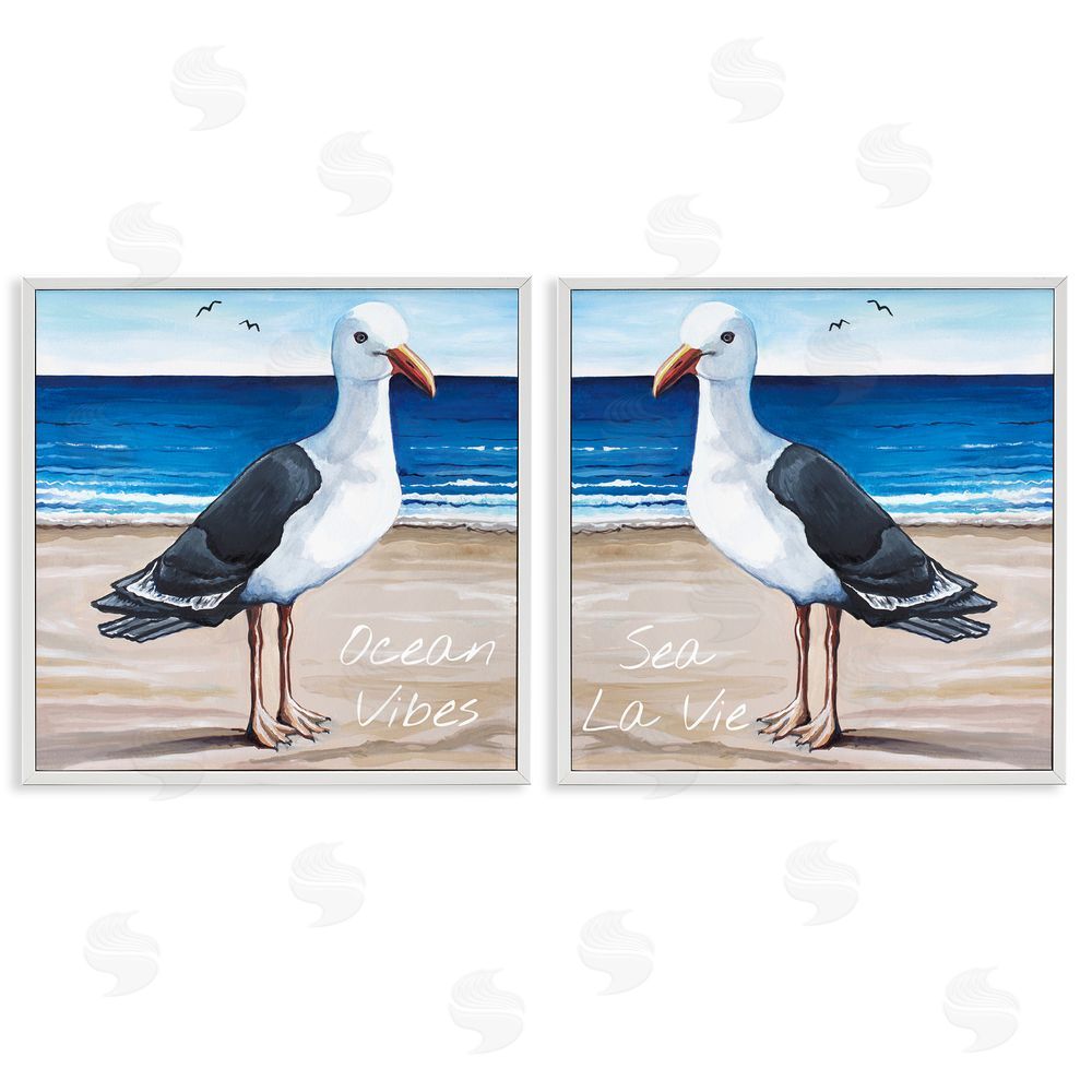 Elizabeth Tyndall Seagull Summer Beach Phrase  White Framed Giclee Wall Art Print