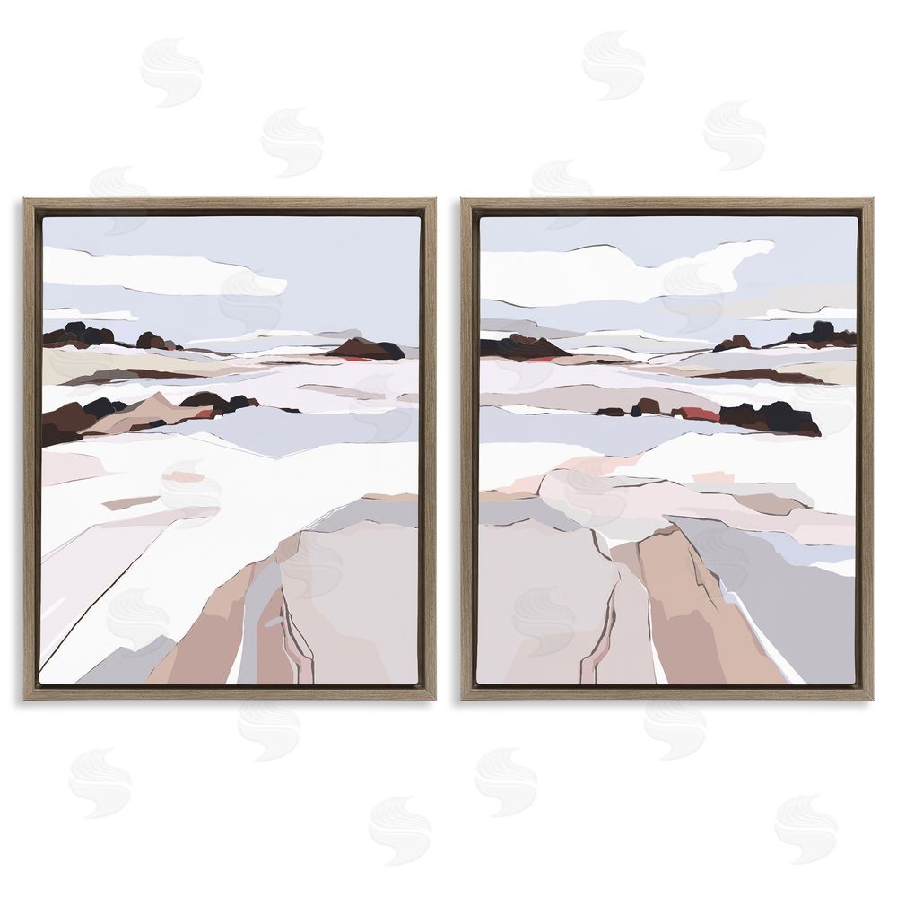Nikita Jariwala Abstract Frosty View Landscape Brown Floating Frame Canvas Wall Art Print