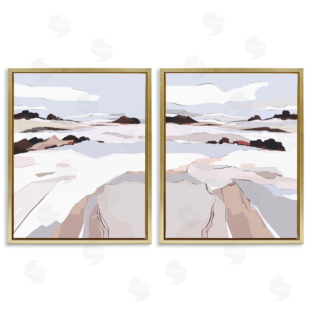Nikita Jariwala Abstract Frosty View Landscape Gold Floating Frame Canvas Wall Art Print