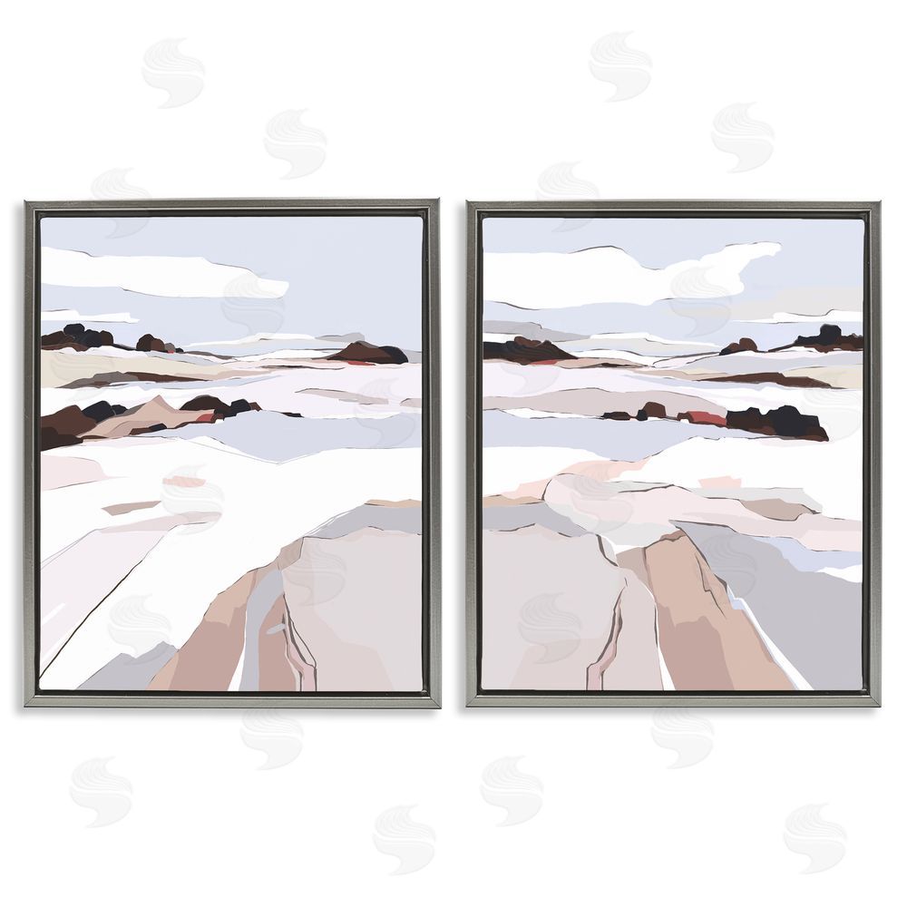 Nikita Jariwala Abstract Frosty View Landscape Gray Floating Frame Canvas Wall Art Print