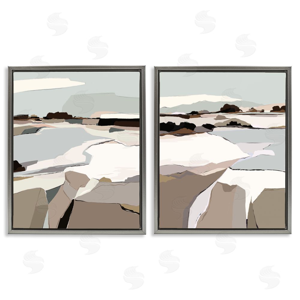 Nikita Jariwala Abstract Swedish Landscape Shapes Gray Floating Frame Canvas Wall Art Print