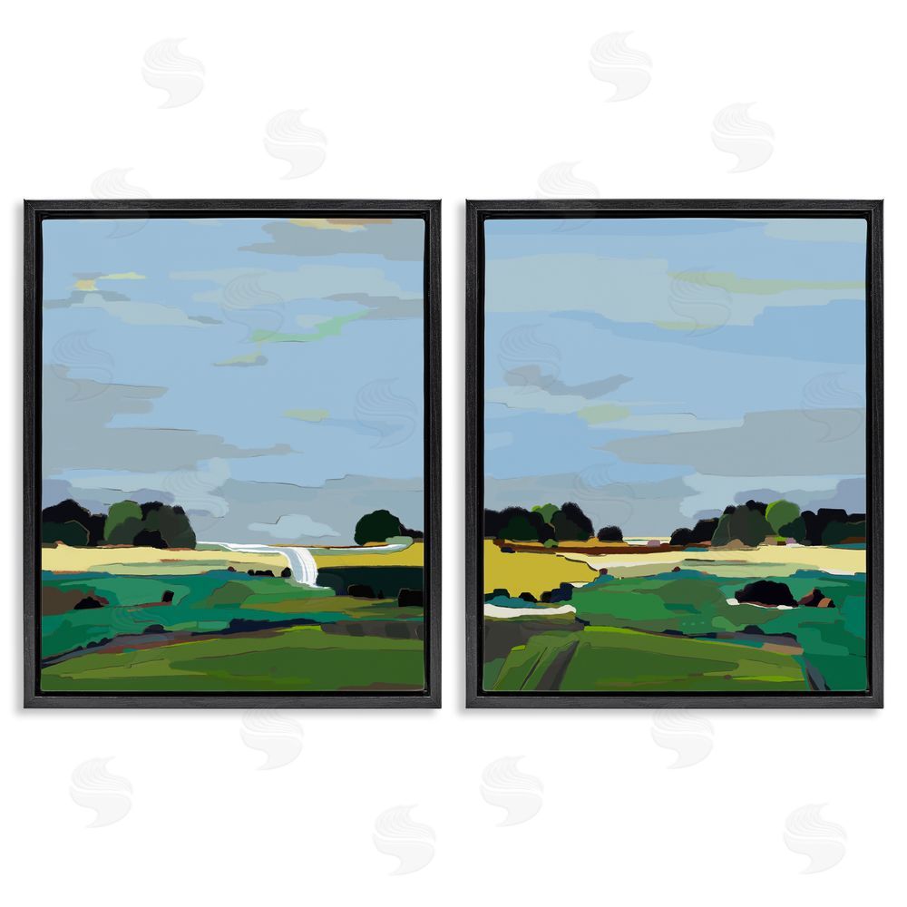 Nikita Jariwala Rural Abstract Grassland Landscape Black Floating Frame Canvas Wall Art Print
