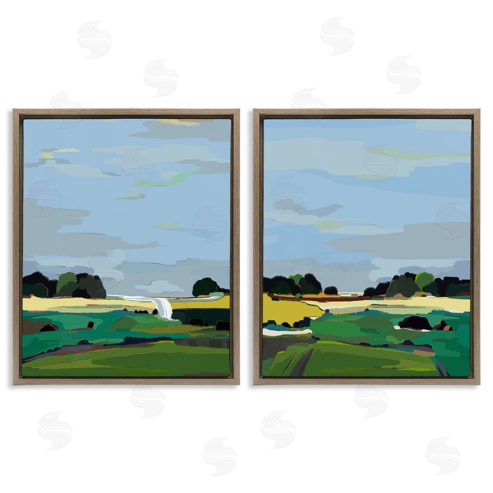 Nikita Jariwala Rural Abstract Grassland Landscape Brown Floating Frame Canvas Wall Art Print