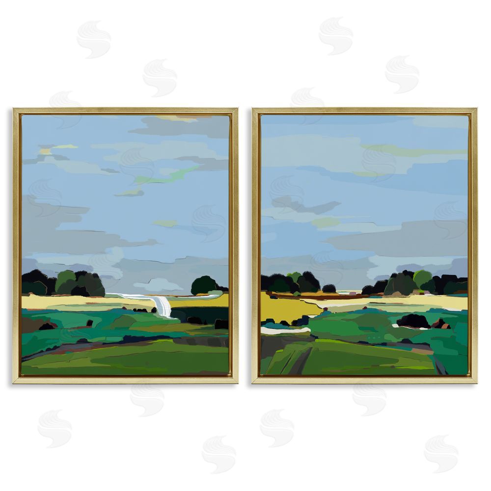 Nikita Jariwala Rural Abstract Grassland Landscape Gold Floating Frame Canvas Wall Art Print