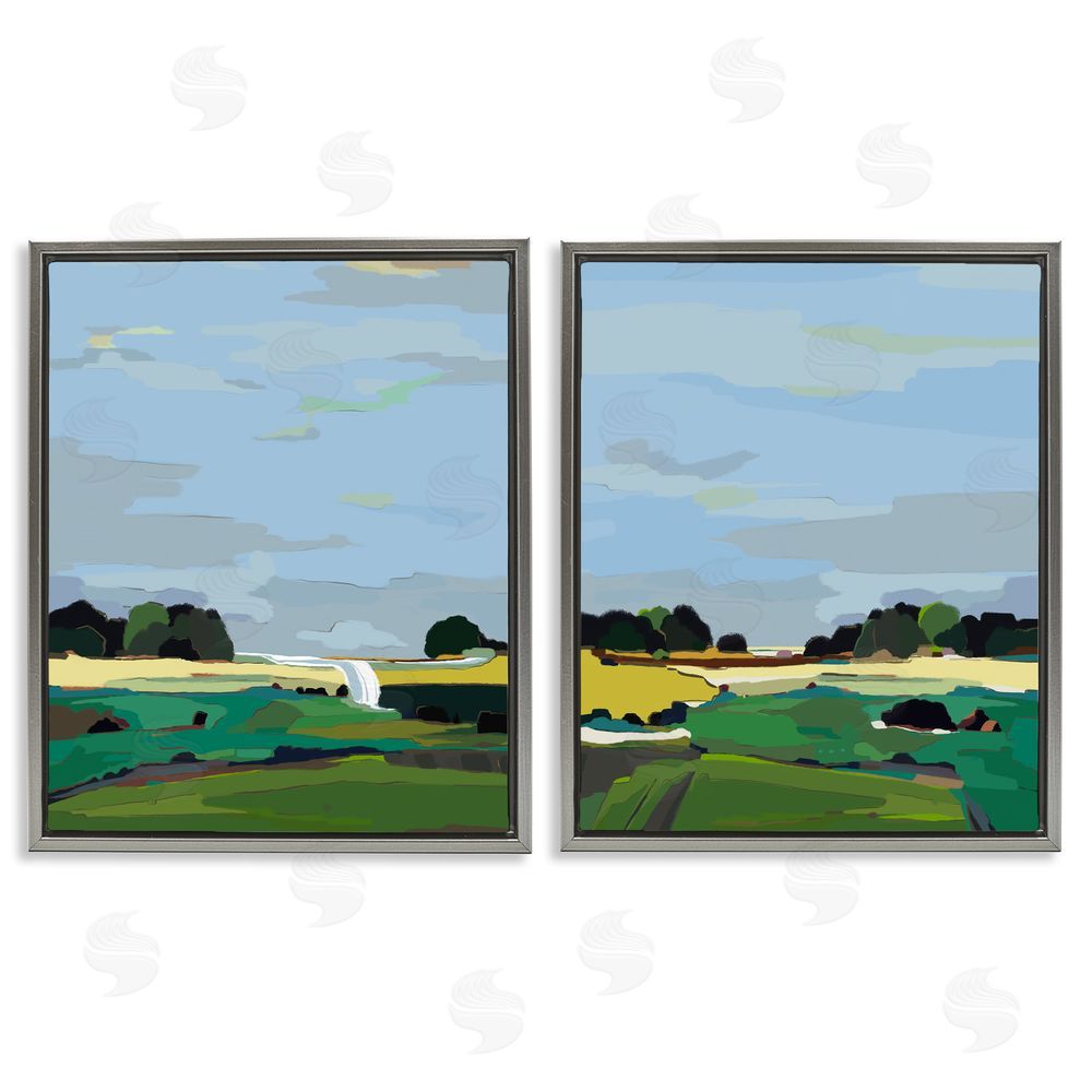 Nikita Jariwala Rural Abstract Grassland Landscape Gray Floating Frame Canvas Wall Art Print