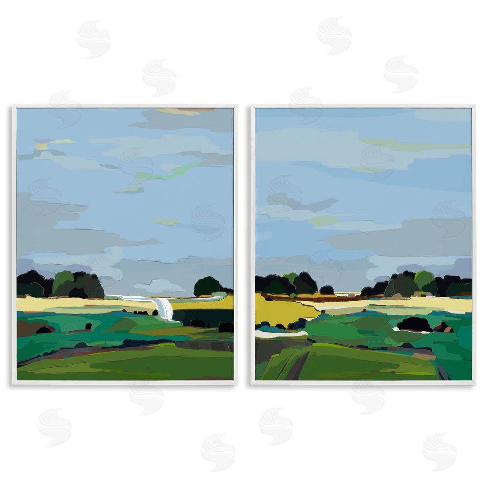 Nikita Jariwala Rural Abstract Grassland Landscape White Framed Giclee Wall Art Print