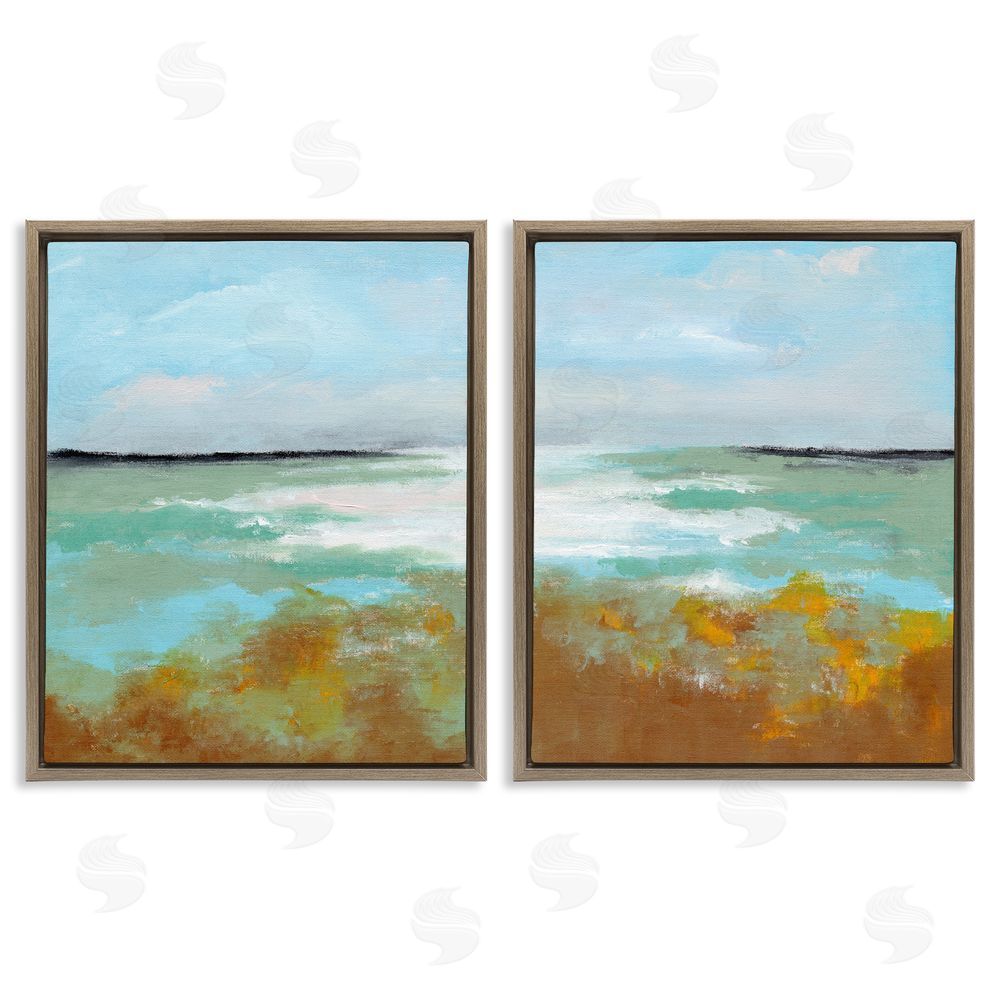 Nikita Jariwala Moss Abstract Grassy Landscape Brown Floating Frame Canvas Wall Art Print