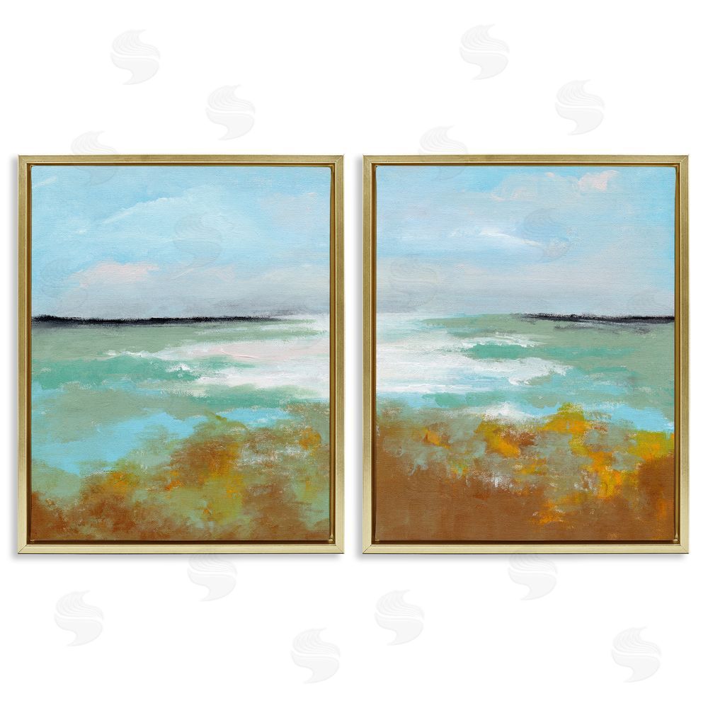 Nikita Jariwala Moss Abstract Grassy Landscape Gold Floating Frame Canvas Wall Art Print