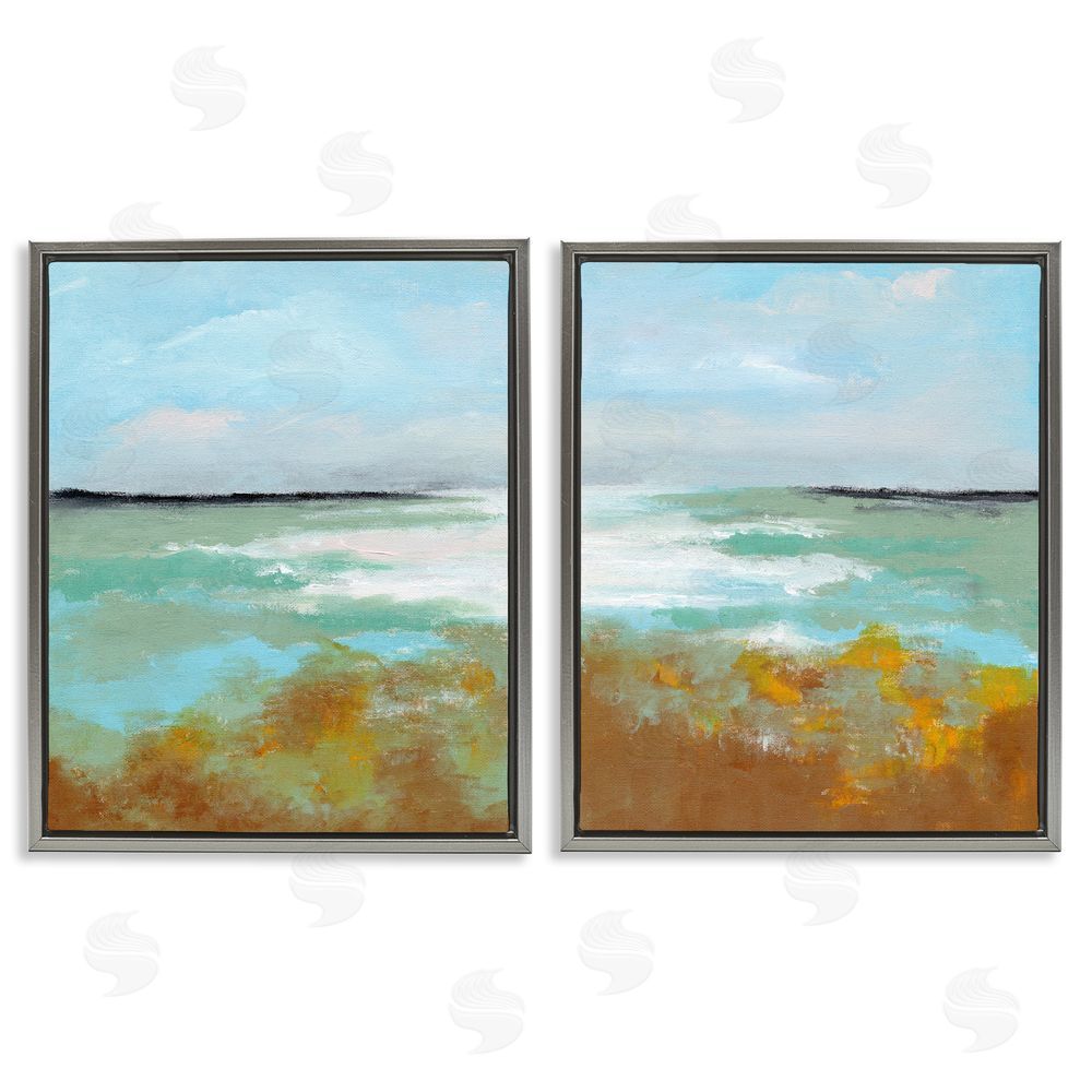 Nikita Jariwala Moss Abstract Grassy Landscape Gray Floating Frame Canvas Wall Art Print