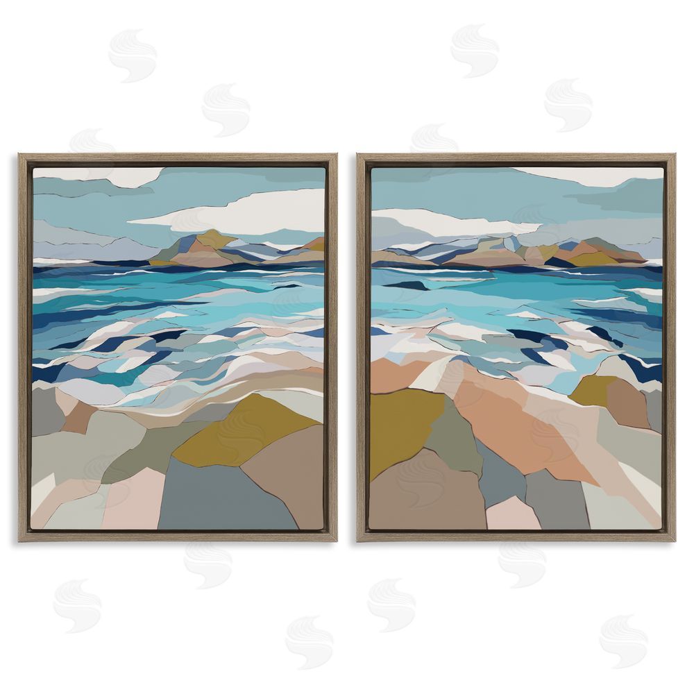 Nikita Jariwala Waterfront Geometric Abstract Painting Brown Floating Frame Canvas Wall Art Print