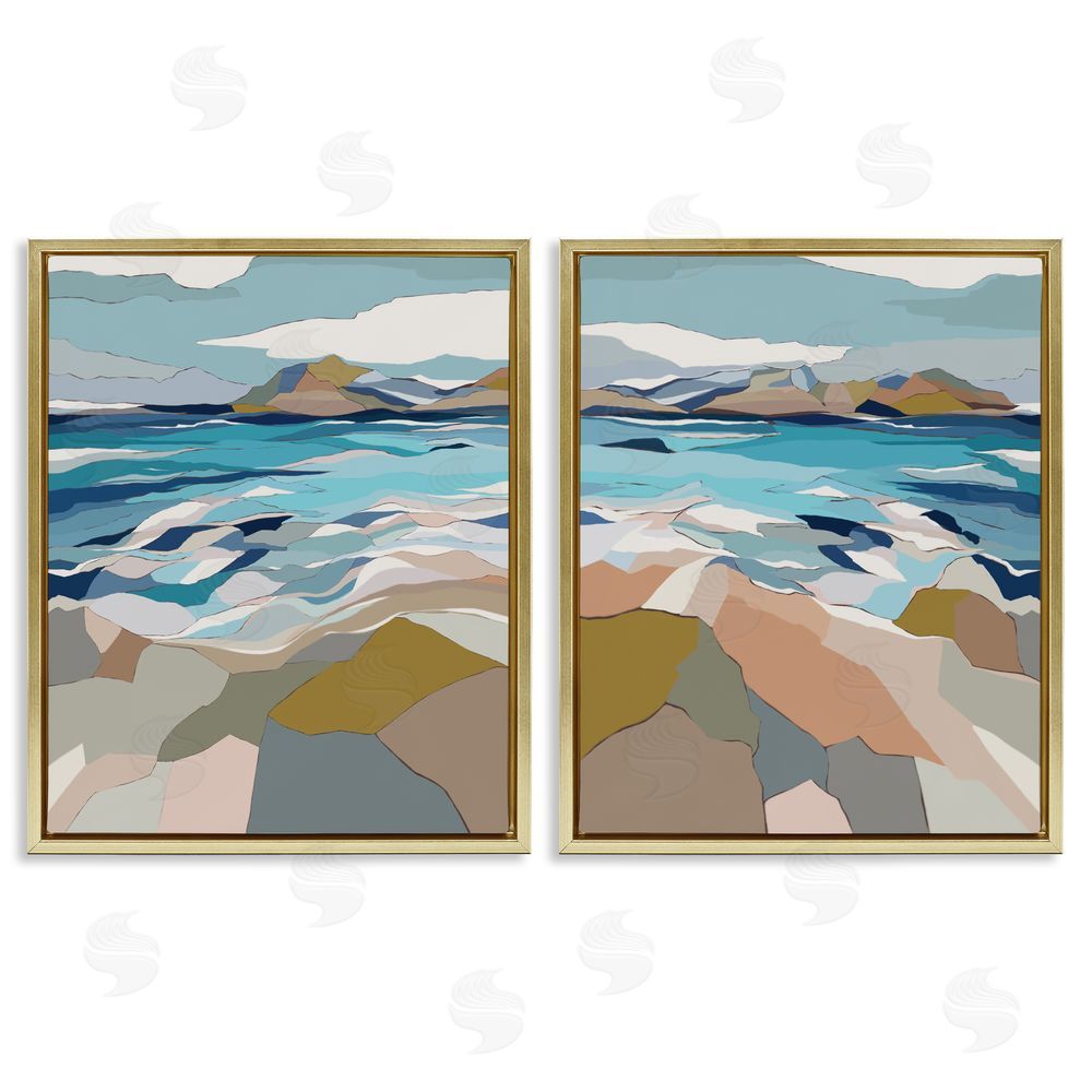 Nikita Jariwala Waterfront Geometric Abstract Painting Gold Floating Frame Canvas Wall Art Print
