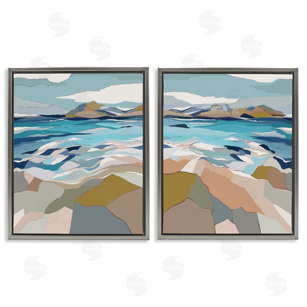 Nikita Jariwala Waterfront Geometric Abstract Painting Gray Floating Frame Canvas Wall Art Print