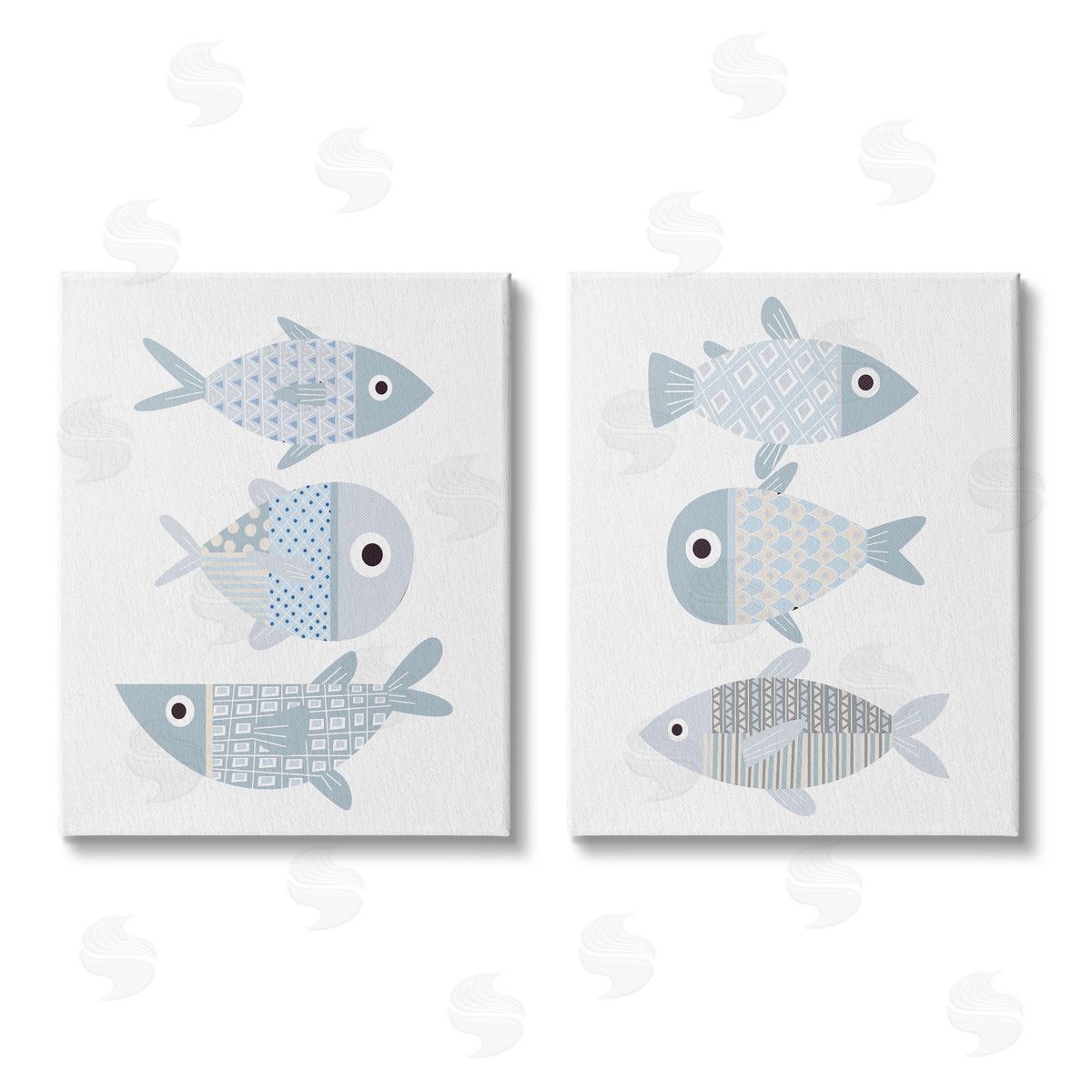 Kim Allen Whimsical Blue Patterned Fish  Canvas Wall Art Print