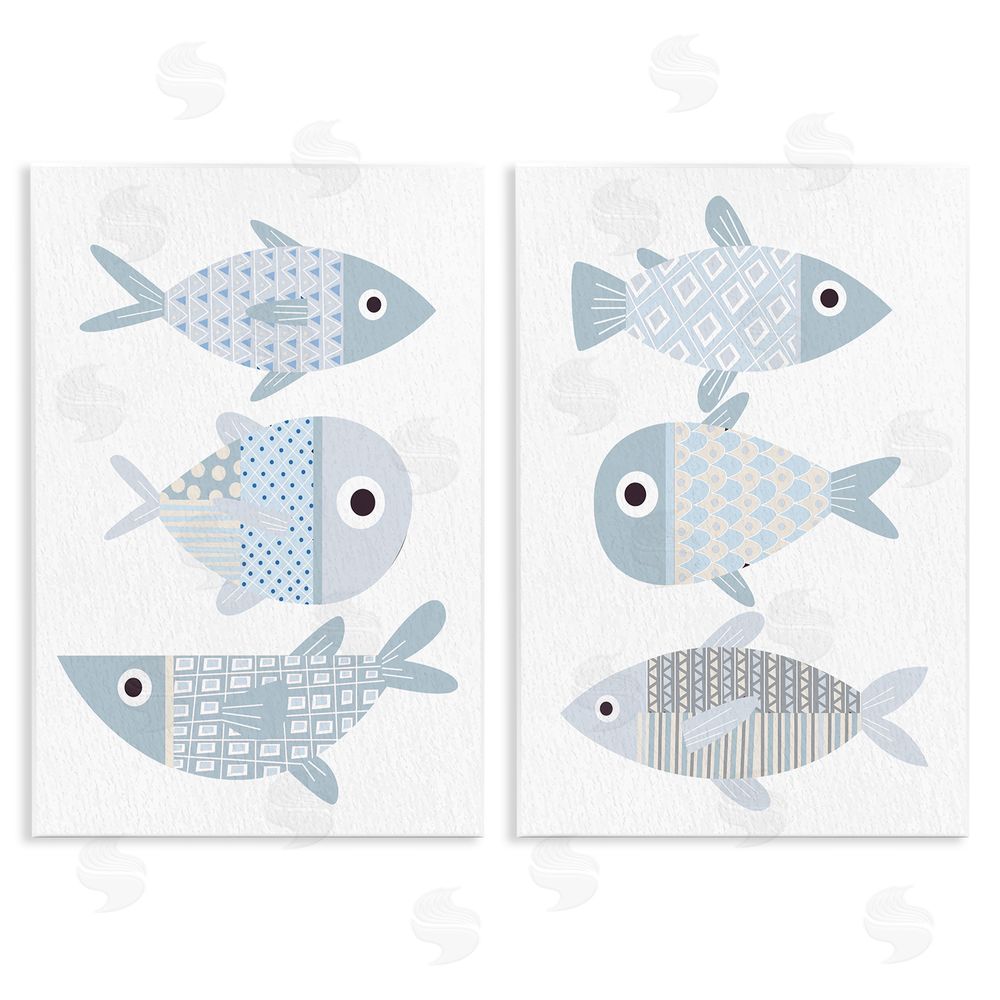 Kim Allen Whimsical Blue Patterned Fish  Wooden Wall Plaque Art Print