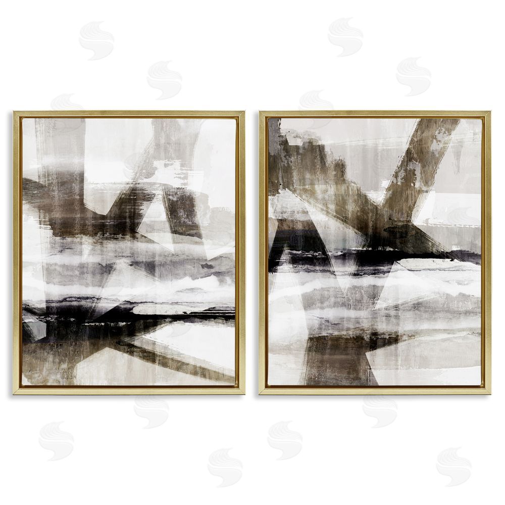 Nina Blue Abstract Composition Urban Complex Gold Floating Frame Canvas Wall Art Print