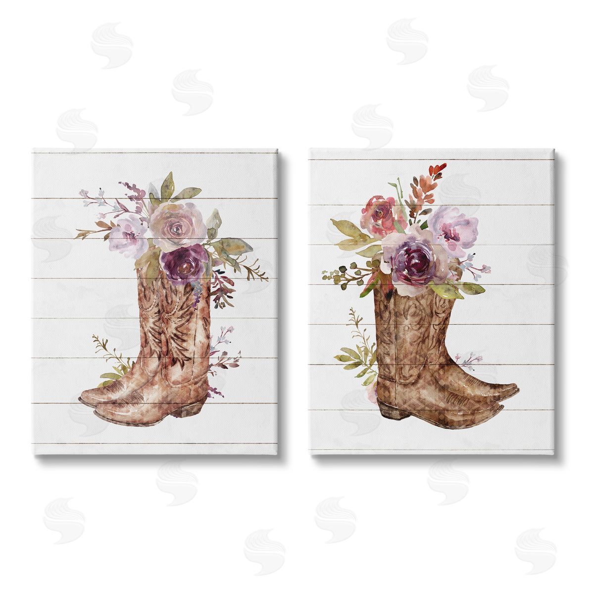Nina Blue Country Floral Boho Boots Canvas Wall Art Print