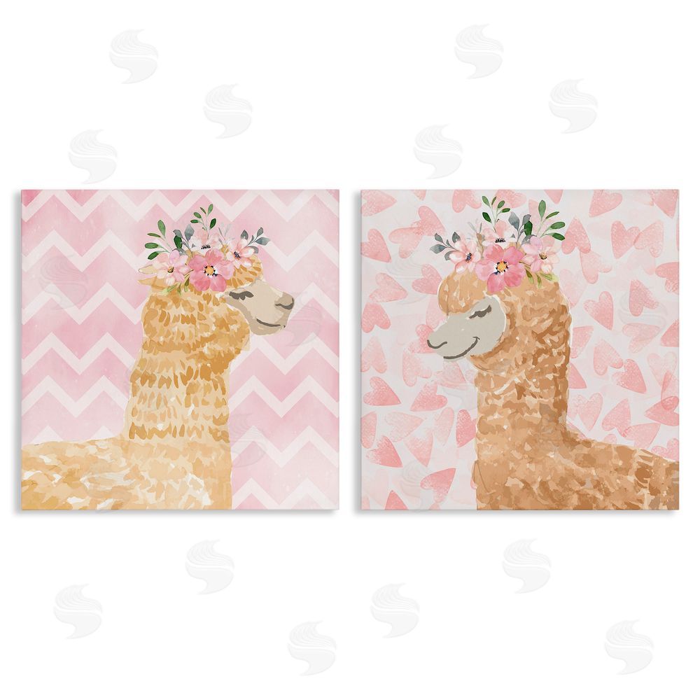 Nicole DeCamp Flower Power Smiling Alpacas Canvas Wall Art Print