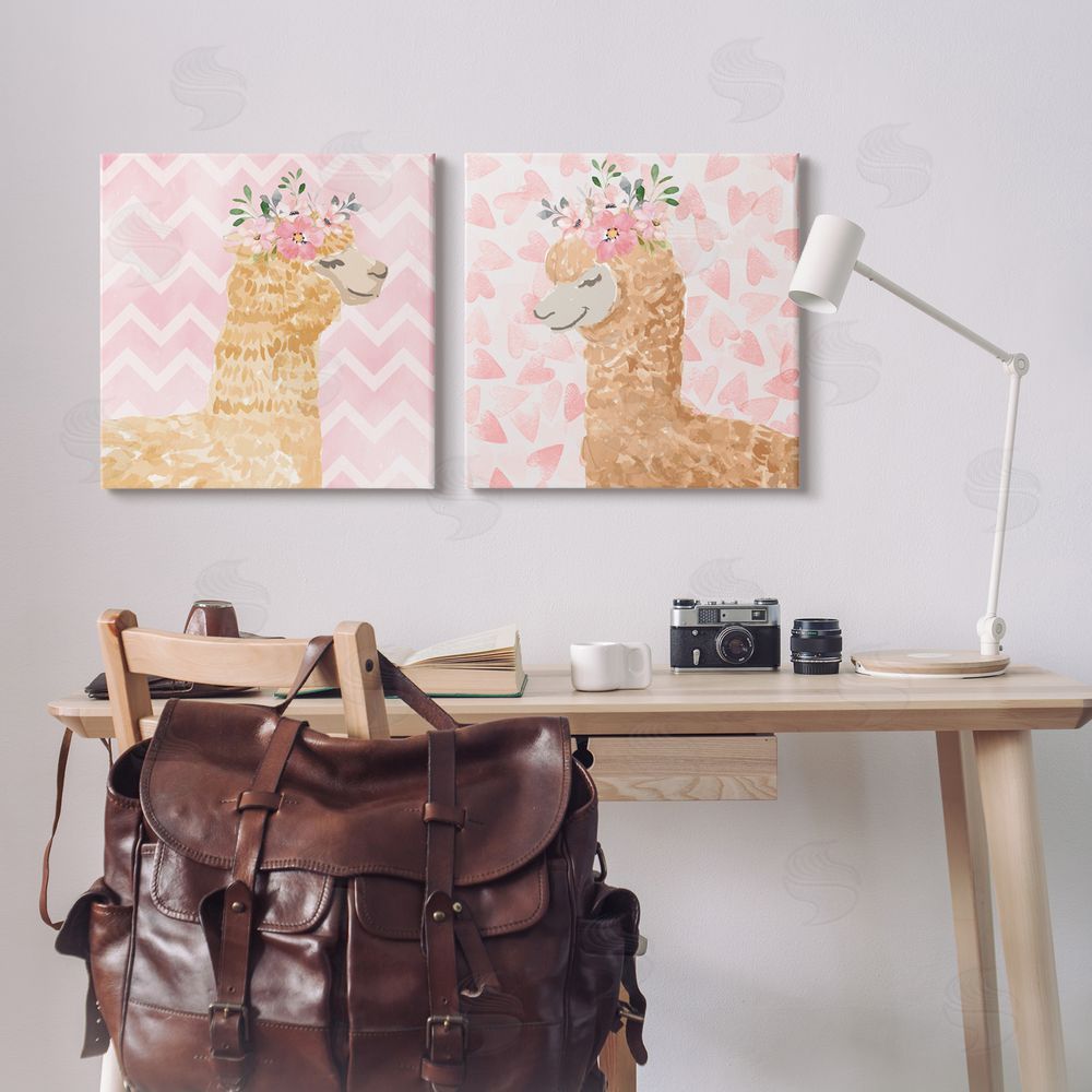 Nicole DeCamp Flower Power Smiling Alpacas Canvas Wall Art Print in Room