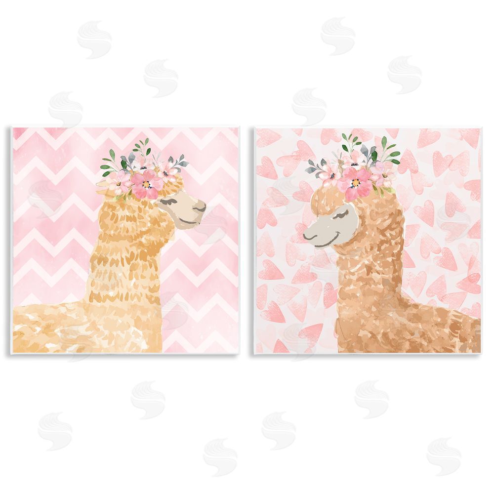 Nicole DeCamp Flower Power Smiling Alpacas Wooden Wall Plaque Art Print