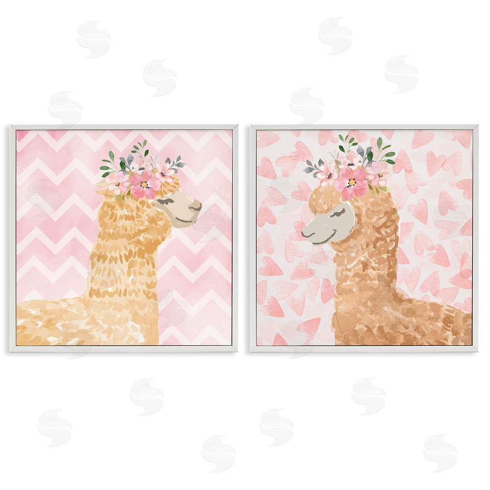 Nicole DeCamp Flower Power Smiling Alpacas White Framed Giclee Wall Art Print