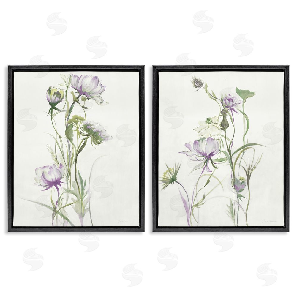 Liz Jardine Traditional Flower Stem Blossoms Black Floating Frame Canvas Wall Art Print