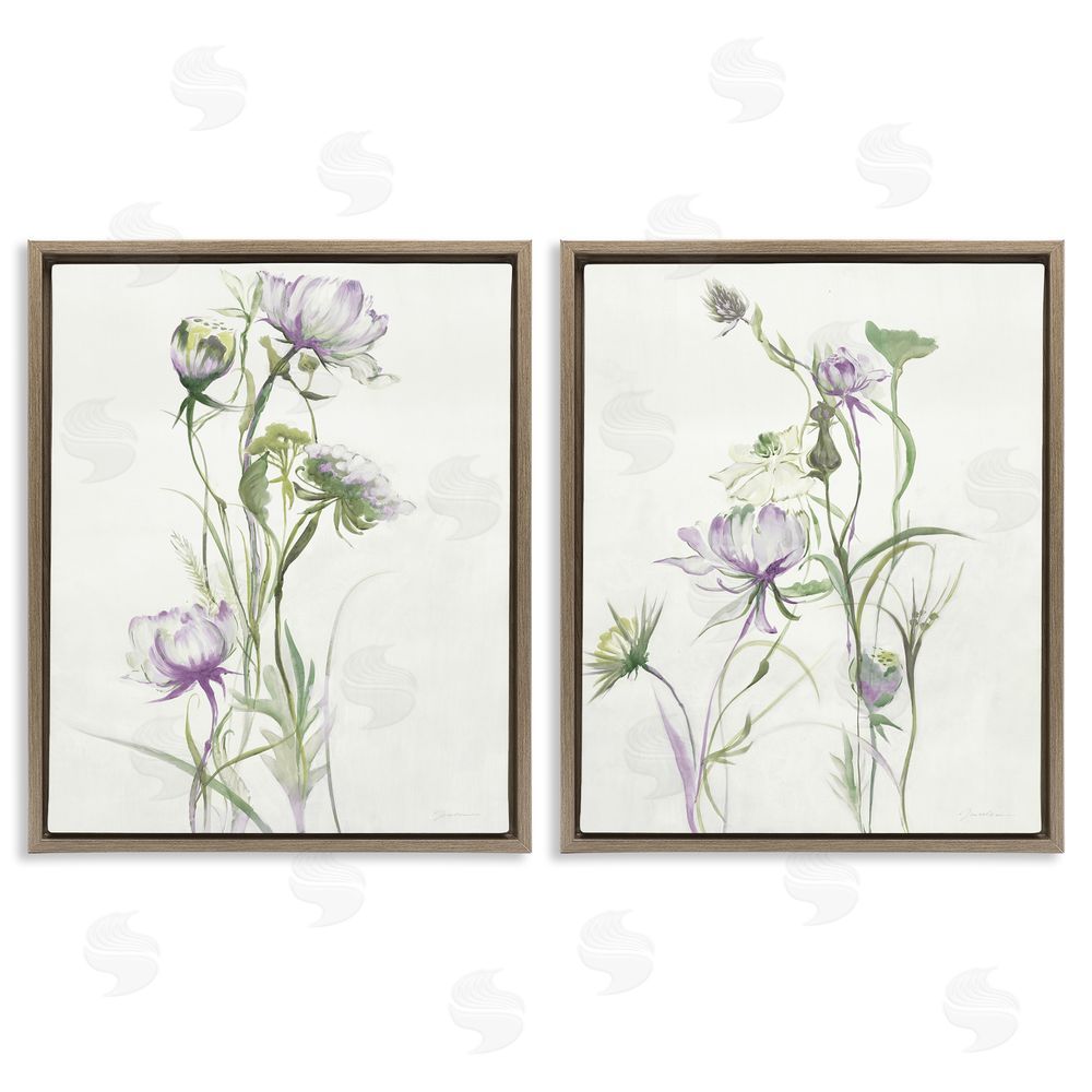 Liz Jardine Traditional Flower Stem Blossoms Brown Floating Frame Canvas Wall Art Print