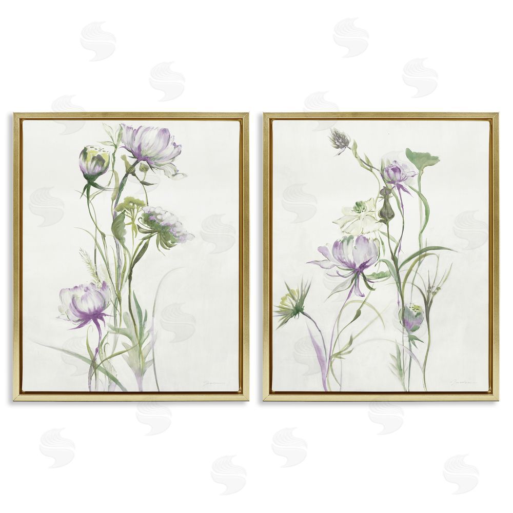 Liz Jardine Traditional Flower Stem Blossoms Gold Floating Frame Canvas Wall Art Print