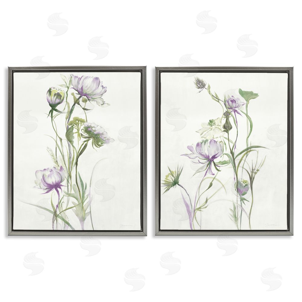 Liz Jardine Traditional Flower Stem Blossoms Gray Floating Frame Canvas Wall Art Print