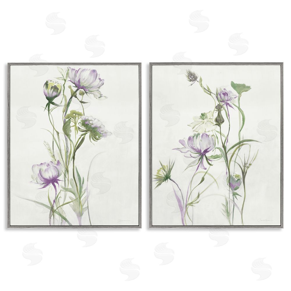 Liz Jardine Traditional Flower Stem Blossoms Gray Framed Giclee Wall Art Print