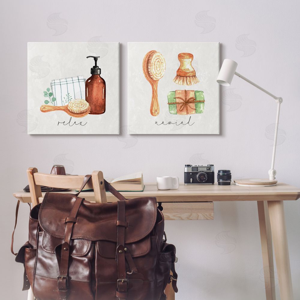 Nicole DeCamp Relax Unwind Bathroom Spa Canvas Wall Art Print in Room
