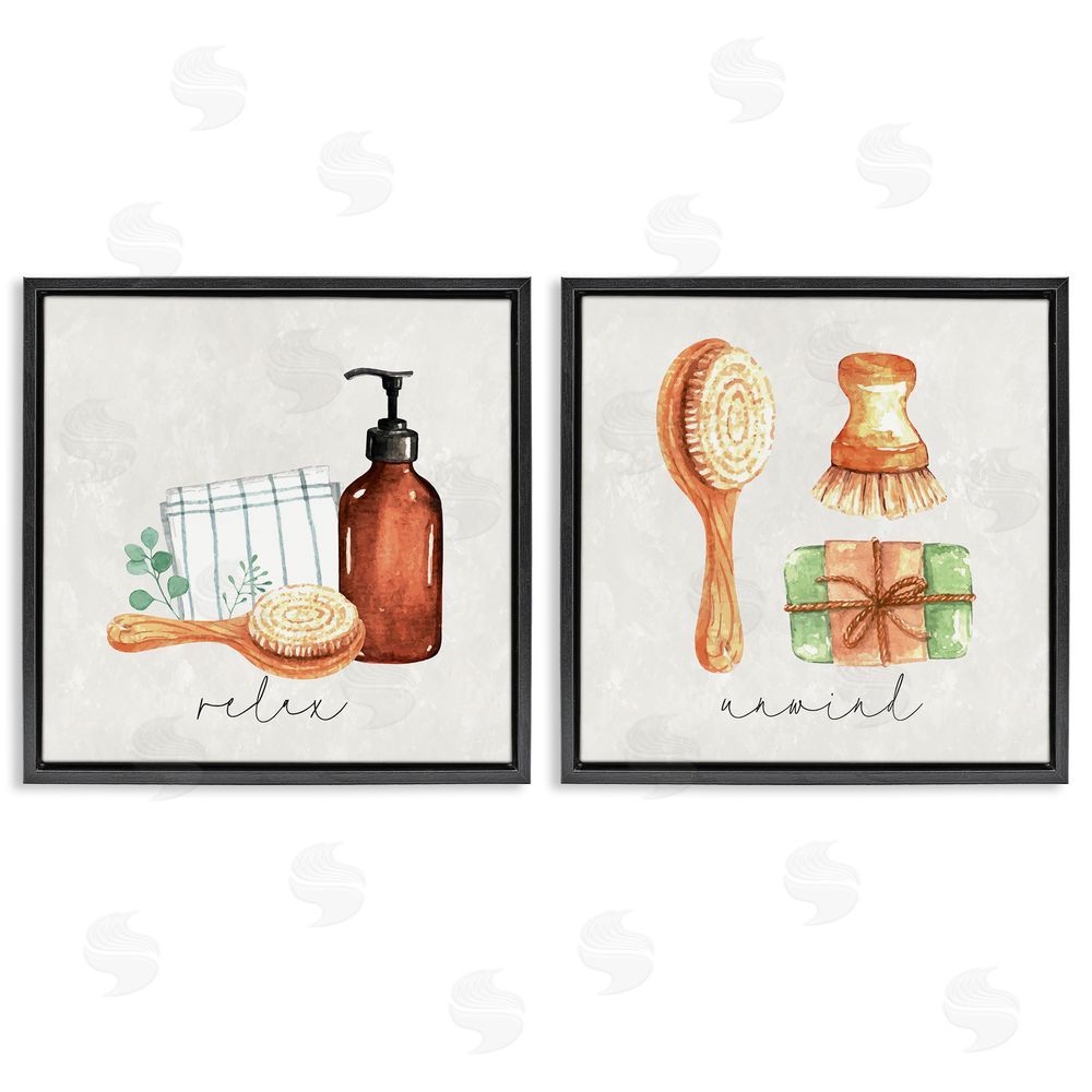 Nicole DeCamp Relax Unwind Bathroom Spa Black Floating Frame Canvas Wall Art Print