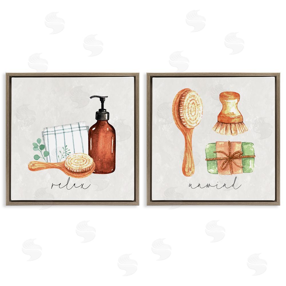 Nicole DeCamp Relax Unwind Bathroom Spa Brown Floating Frame Canvas Wall Art Print