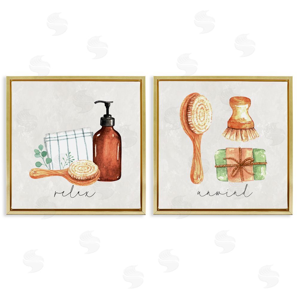 Nicole DeCamp Relax Unwind Bathroom Spa Gold Floating Frame Canvas Wall Art Print
