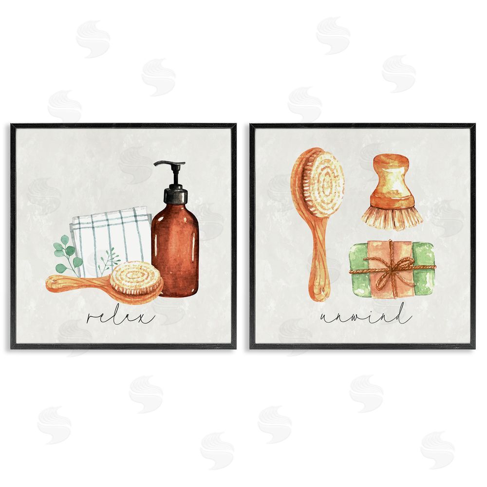 Nicole DeCamp Relax Unwind Bathroom Spa Black Framed Giclee Wall Art Print