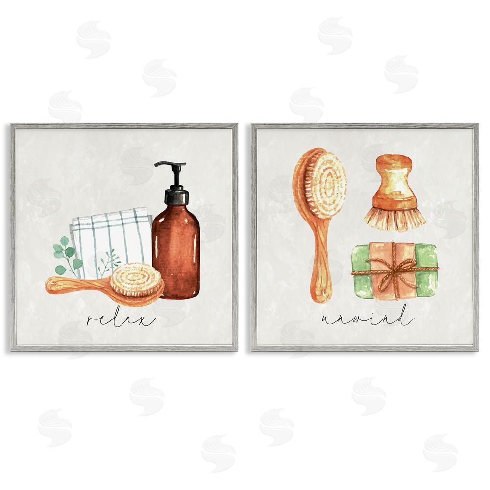 Nicole DeCamp Relax Unwind Bathroom Spa Gray Framed Giclee Wall Art Print