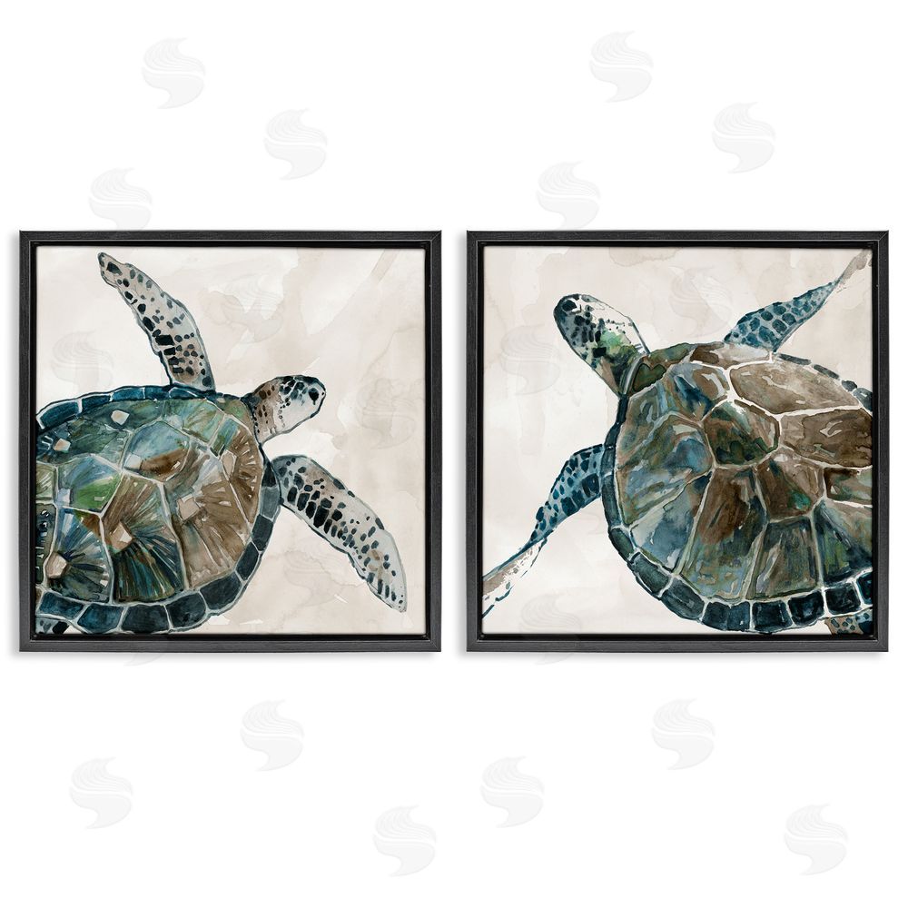 Carol Robinson Aquatic Sea Turtles Swimming Black Floating Frame Canvas Wall Art Print